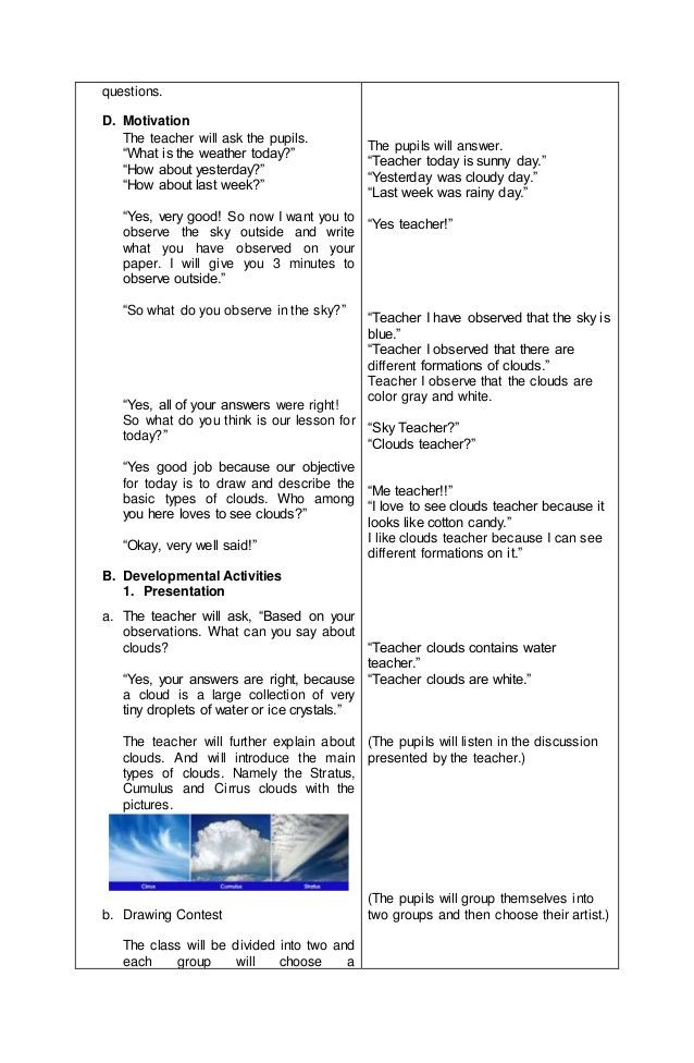 Elementary Science Lesson Plans Detailed Lesson Plan In Science Iii Basic Types Of Clouds