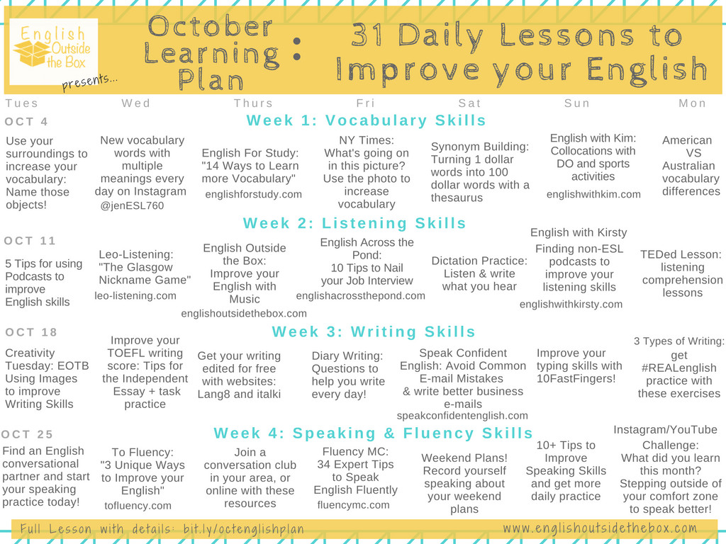 English Lesson Plan October Learning Plan 31 Daily English Lessons Week 4
