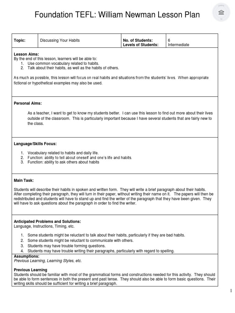 Esl Lesson Plans for Adults Adults Lesson Plan Efl Pdf Learning Styles