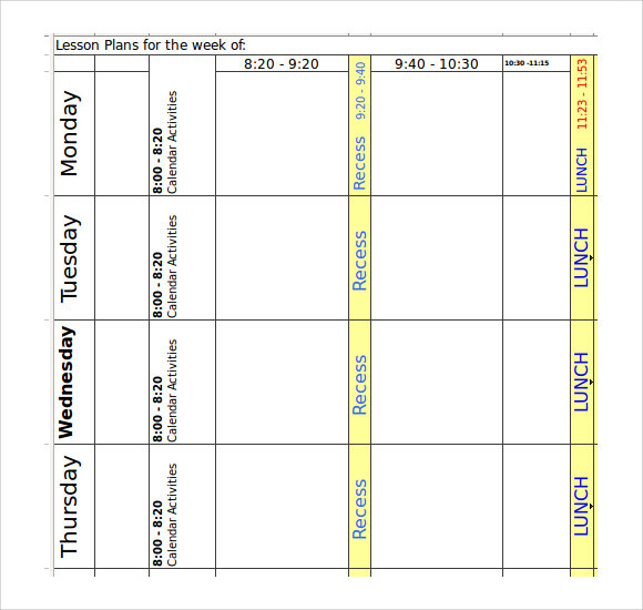Excel Lesson Plan Template Free 9 Sample Teacher Lesson Plan Templates In Pdf