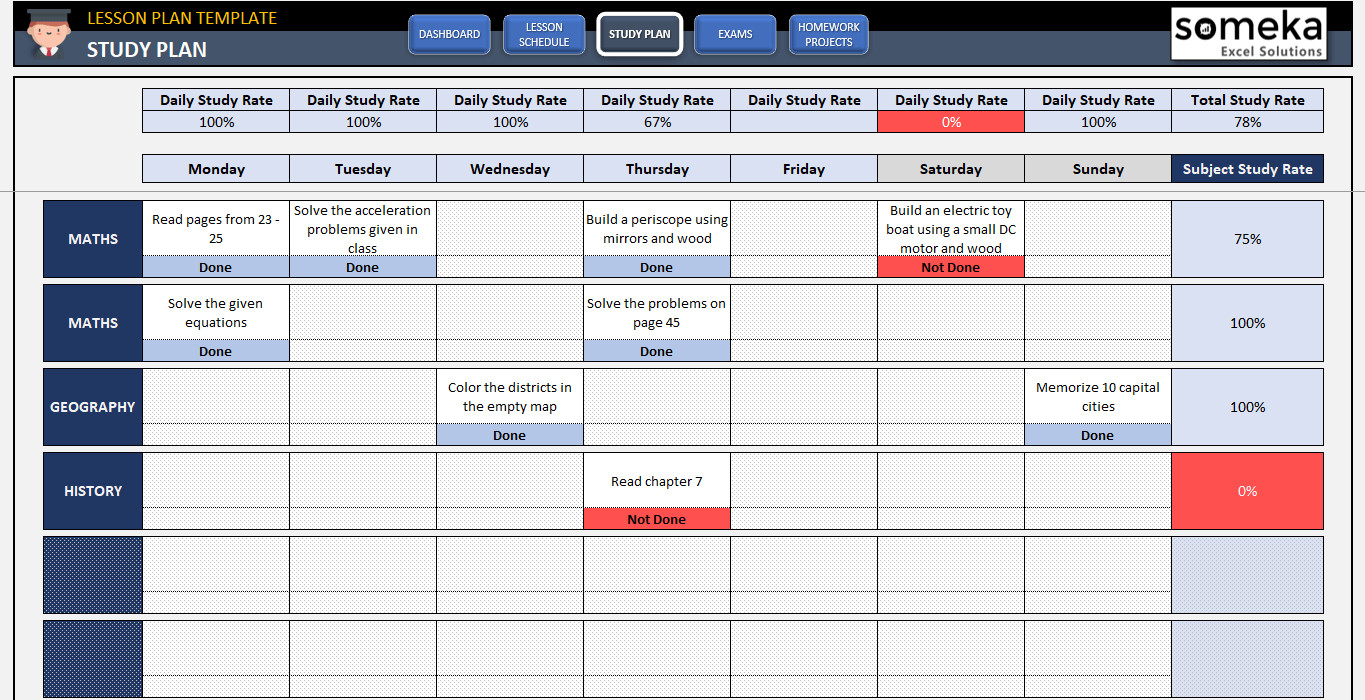 Excel Lesson Plan Template Student Lesson Plan Template Free Study Plan Template In