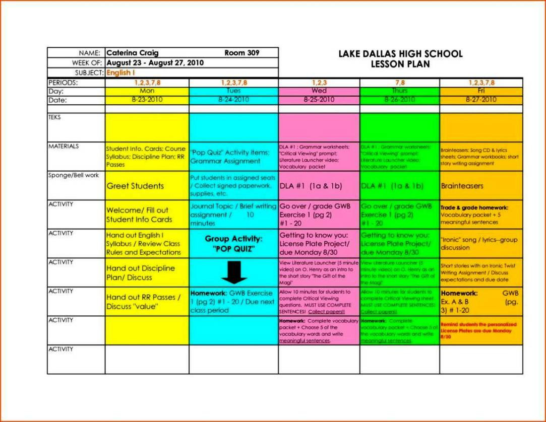Excel Lesson Plan Template Weekly Lesson Plan Template Excel Sampletemplatess