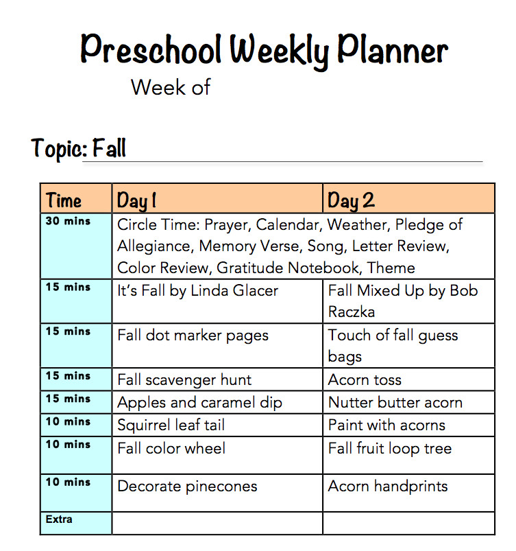 Fall Lesson Plans Fall Preschool Week