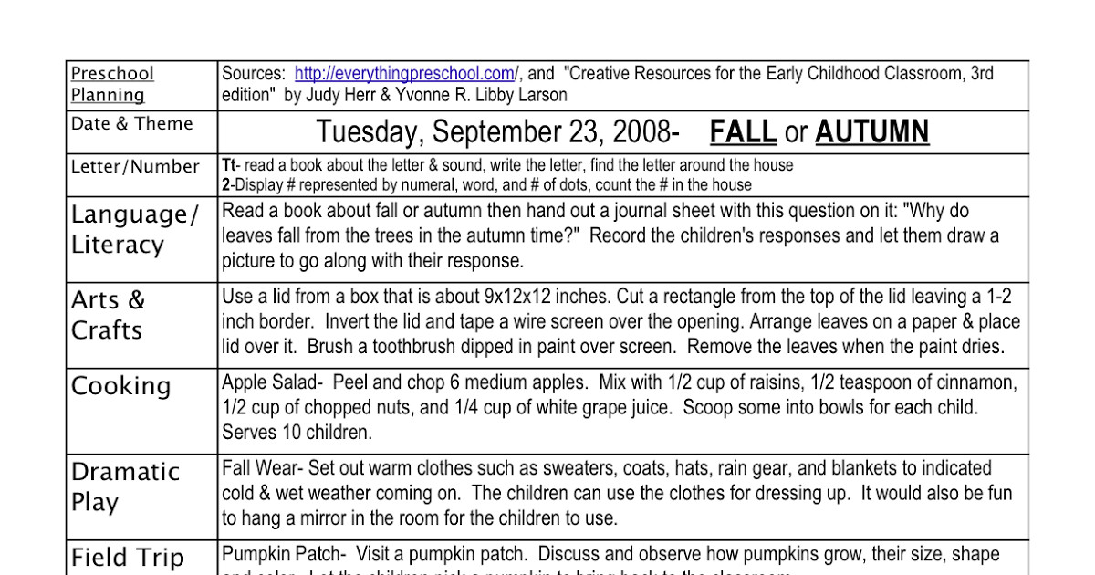 Fall Lesson Plans for Preschool Preschool is Fun Planning Activities Fall Autumn Lesson Plan