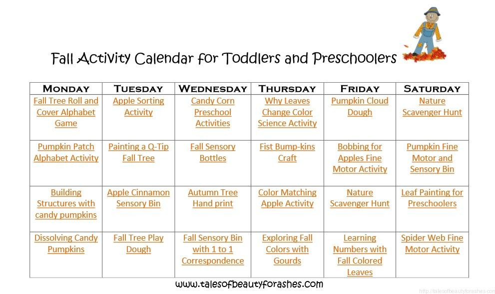 Fall Lesson Plans for toddlers Fall Activity Calendar for Preschoolers and toddlers