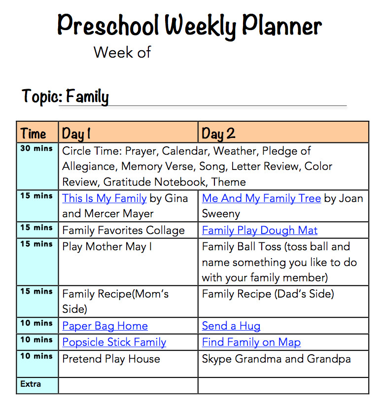 Family Lesson Plans for Preschool My Family Preschool Week