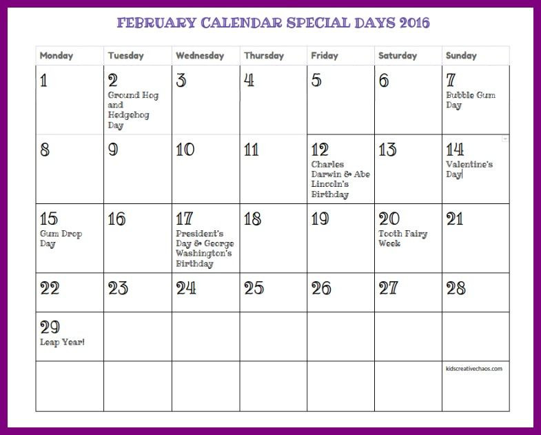 February Lesson Plans for toddlers February Holidays Calendar for Special Days to Plan