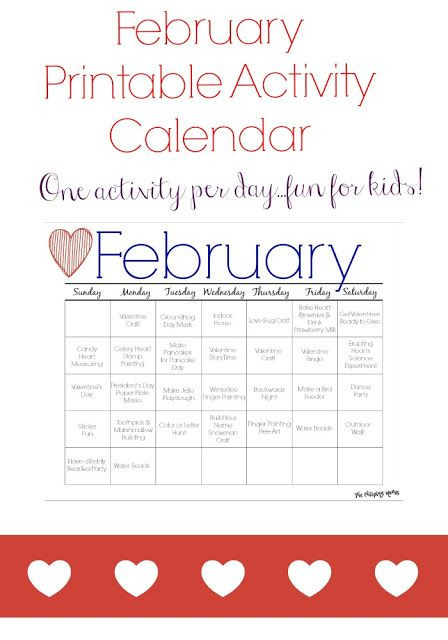 February Lesson Plans for toddlers February Printable Activity Calendar for Kids