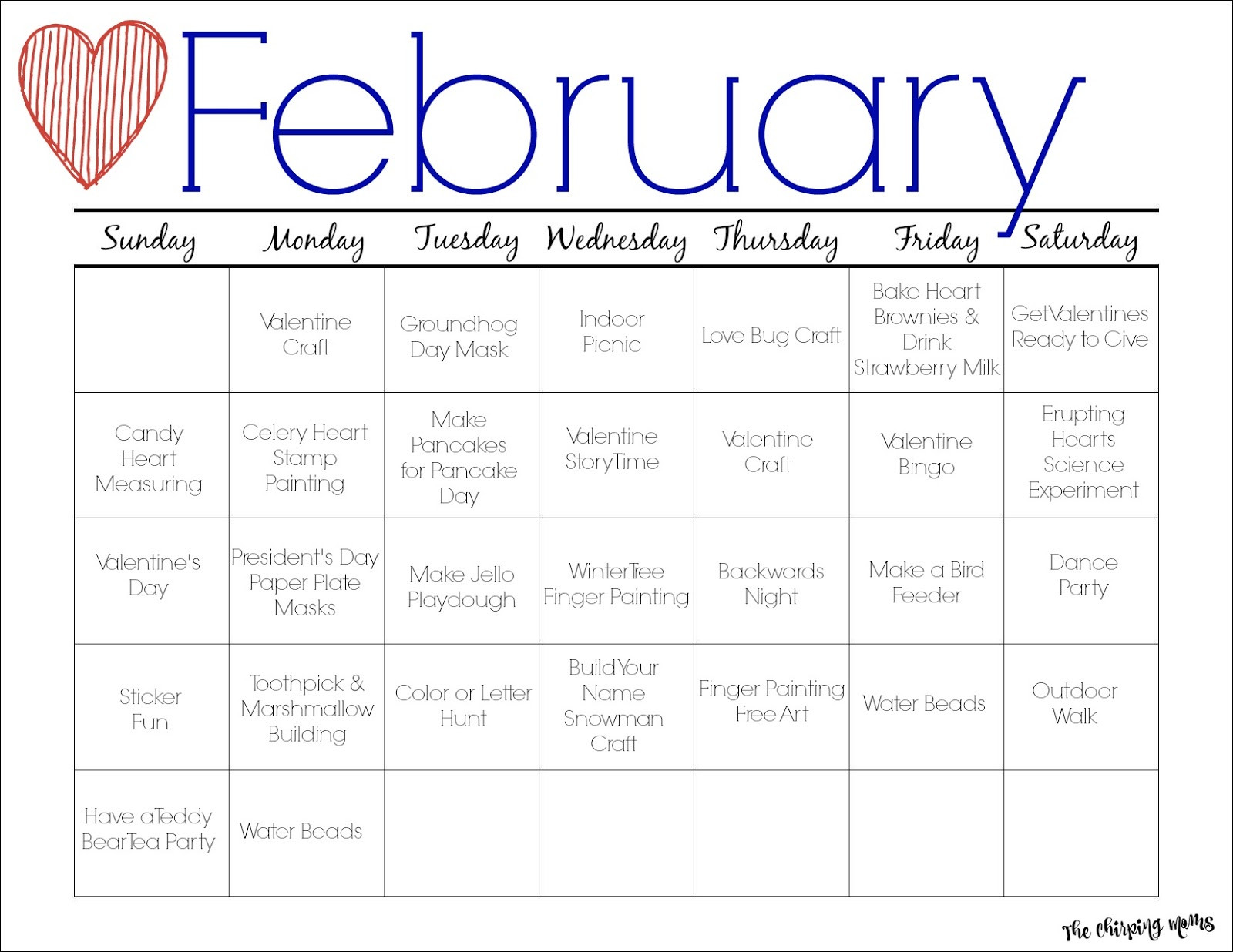 February Lesson Plans for toddlers February Printable Activity Calendar for Kids the