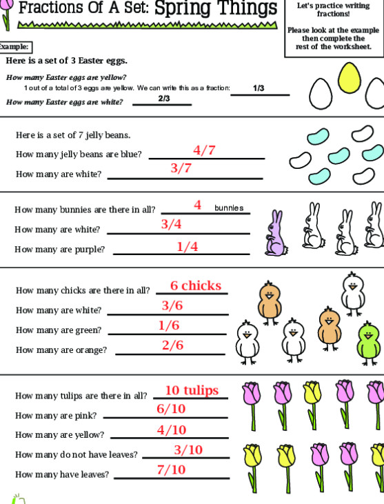 Fraction Lesson Plan Fractions Of A Set Spring Things Worksheet