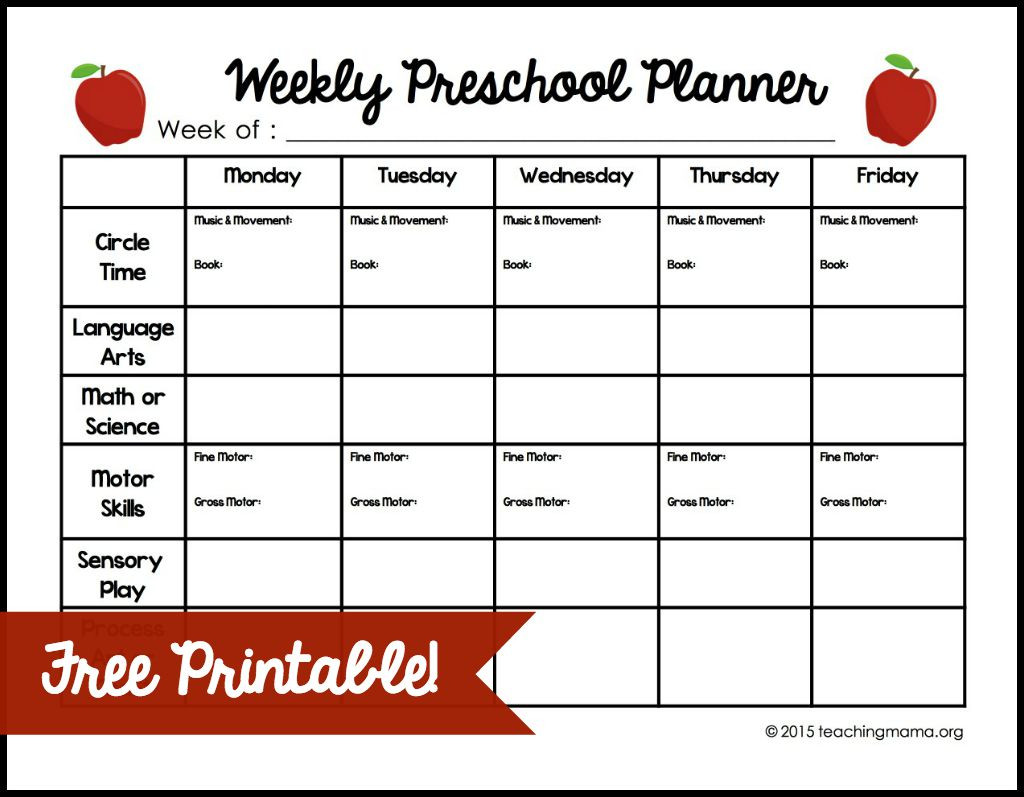 Free Lesson Plans Weekly Preschool Planner