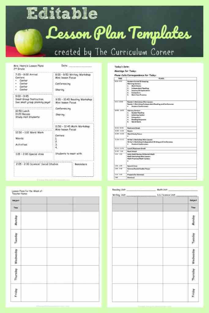 Free Online Lesson Planner Lesson Plan Templates the Curriculum Corner 123