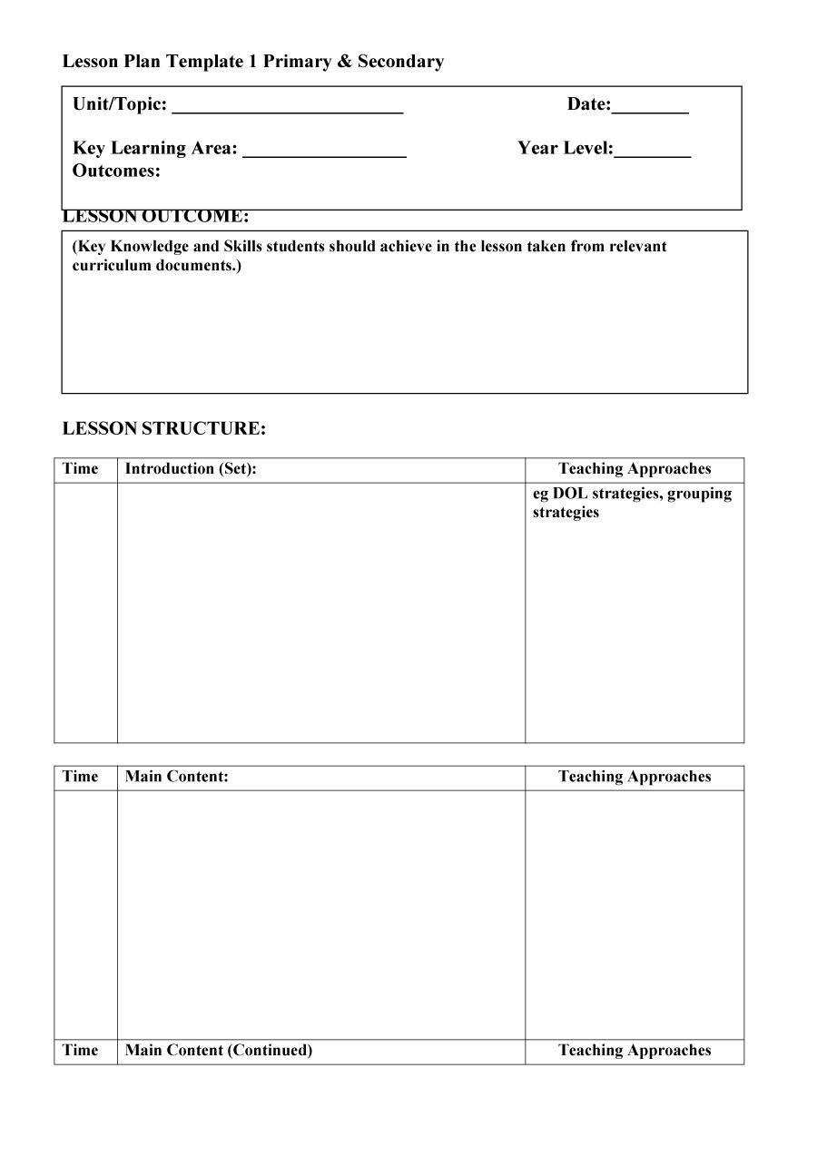 Free Online Lesson Planner Weekly Lesson Plan Blank Template