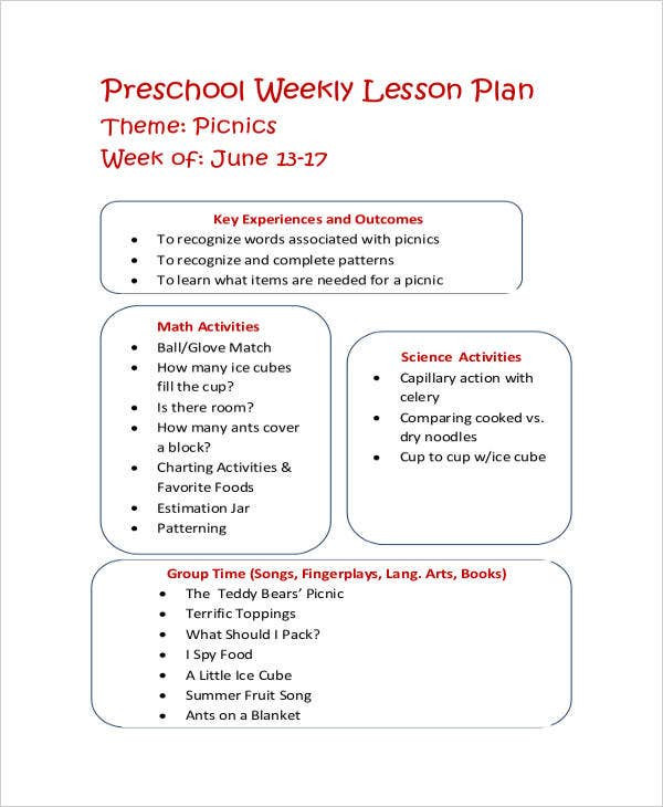 Free Preschool Weekly Lesson Plans 11 Printable Preschool Lesson Plan Templates Free Pdf