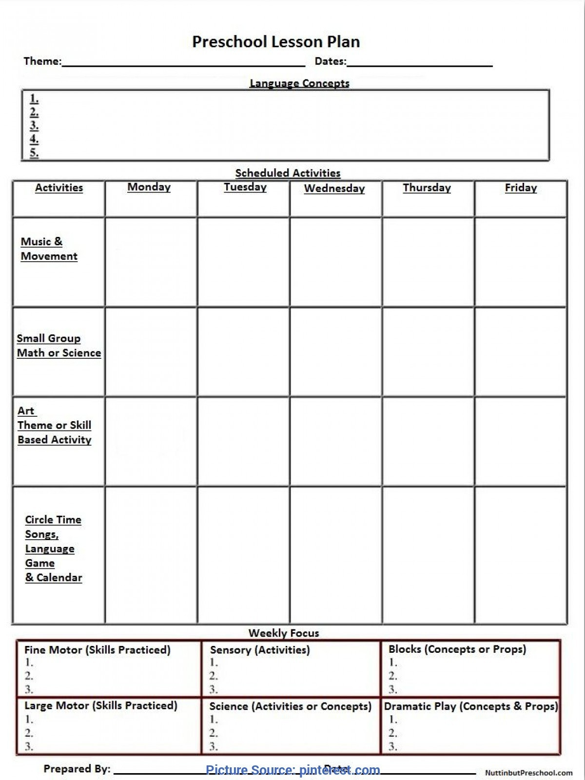 Free Preschool Weekly Lesson Plans Daycare Weekly Lesson Plan Template