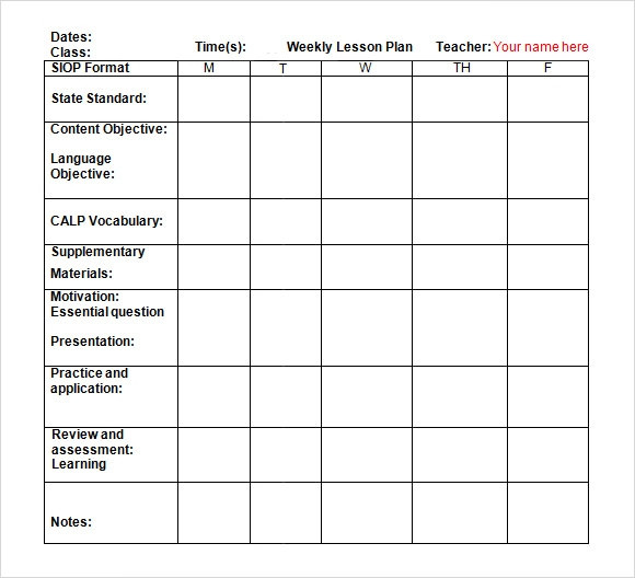 Free Preschool Weekly Lesson Plans Free 7 Sample Weekly Lesson Plan Templates In Google Docs