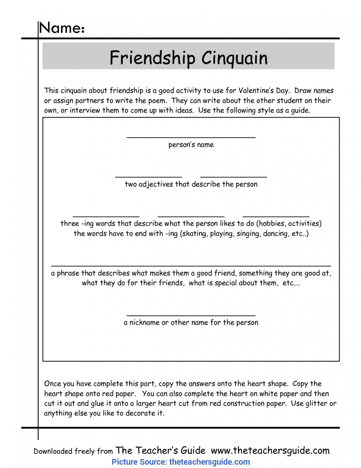 Friendship Lesson Plans Simple Friendship Lesson Plans Cinquain Poems Worksheets