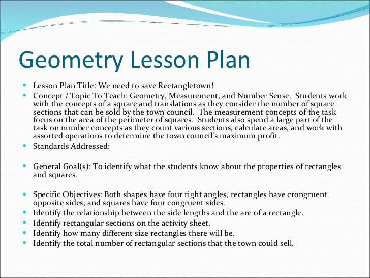 Geometry Lesson Plans Geometry Lesson Plan