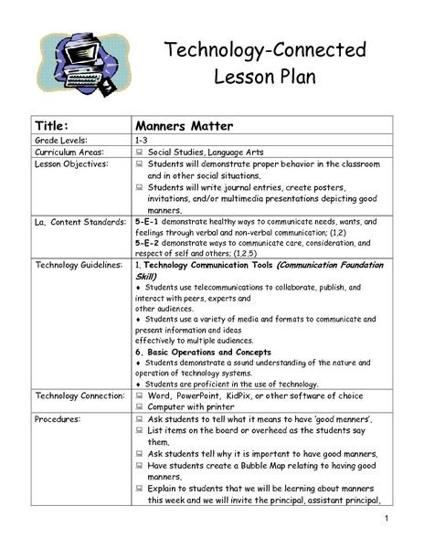 Geometry Lesson Plans Manners Matter Lesson Plan for 1st 3rd Grade