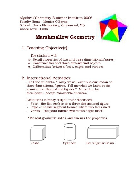 Geometry Lesson Plans Marshmallow Geometry Lesson Plan for 3rd 6th Grade