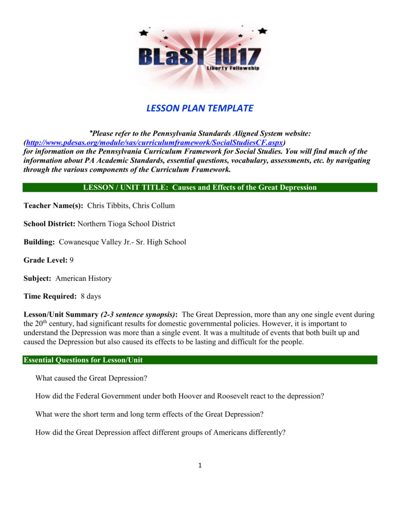 Great Depression Lesson Plans Causes Of the Great Depression Lesson Unit Plan