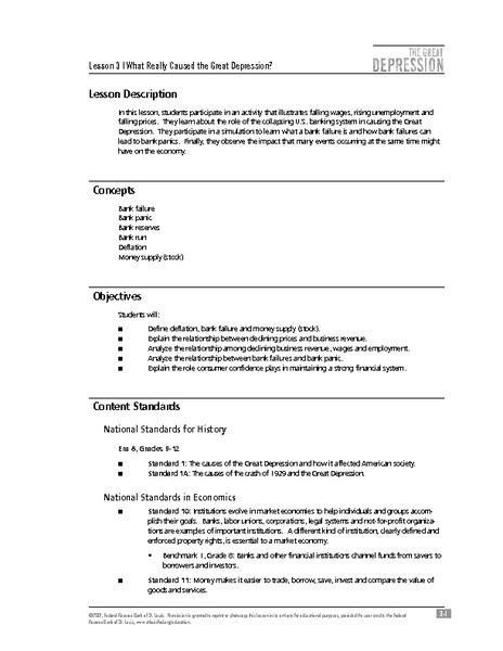 Great Depression Lesson Plans What Really Caused the Great Depression Lesson Plan for