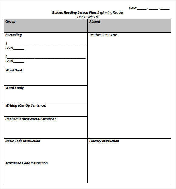 Guided Reading Lesson Plan Template Free 8 Sample Guided Reading Lesson Plan Templates In Pdf