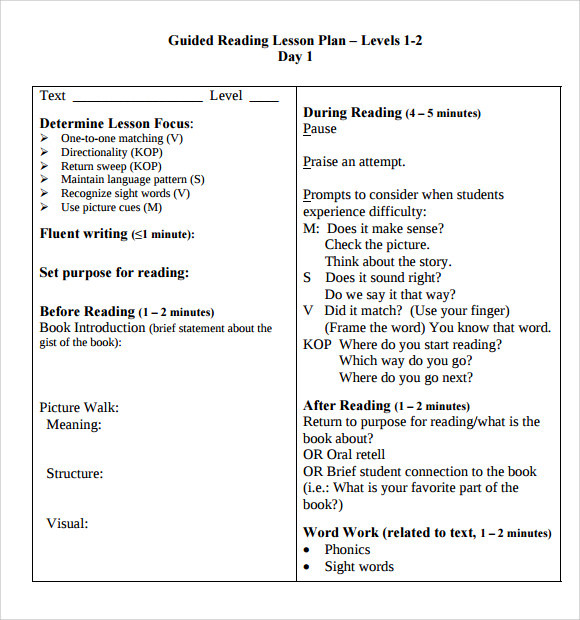 Guided Reading Lesson Plan Template Guided Reading Lesson Plan Template 8 Download Free