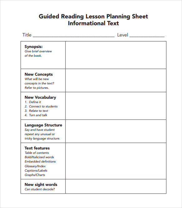 Guided Reading Lesson Plan Template Sample Guided Reading Lesson Plan Template – 9 Free