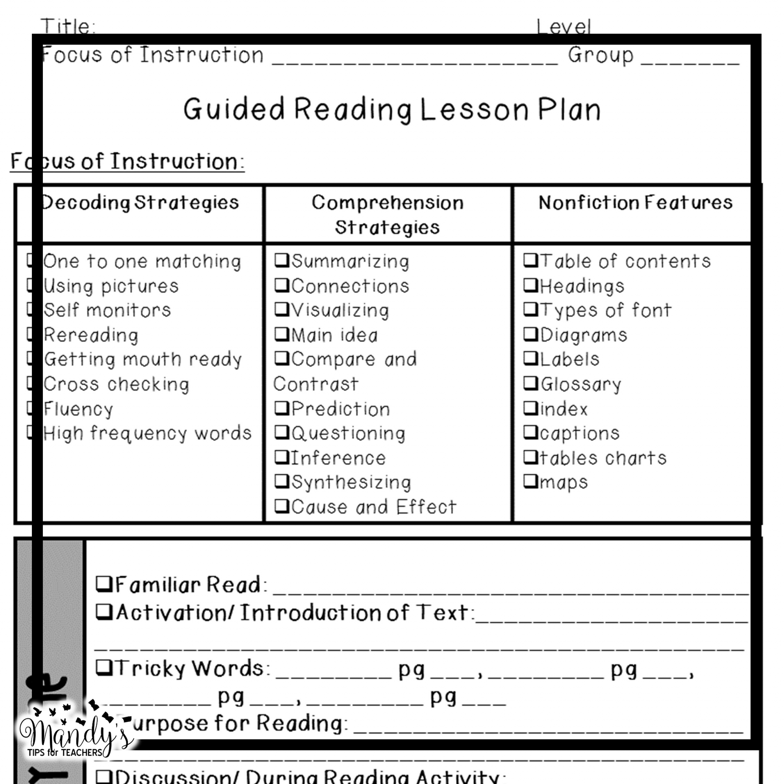 Guided Reading Lesson Plan Template Simplify Planning – Mandy S Tips for Teachers