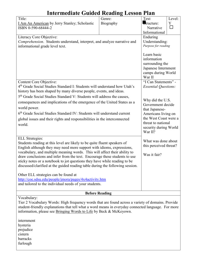 Guided Reading Lesson Plans Primary Guided Reading Lesson Plan