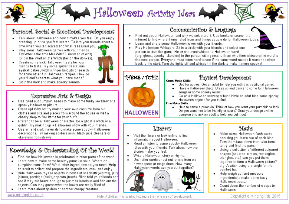 Halloween Lesson Plans for Preschool Halloween Activity Ideas Sheet