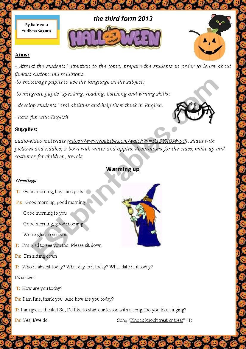 Halloween Lesson Plans Halloween Lesson Plan Esl Worksheet by Katena18