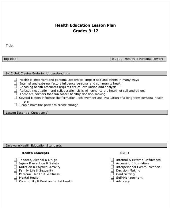 Health Lesson Plans for Elementary 47 Lesson Plan Templates