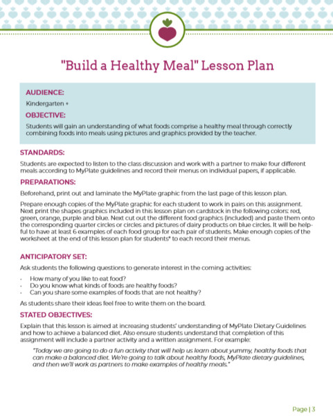 Health Lesson Plans for Elementary Choose Myplate Lesson Plan for Elementary School Digital