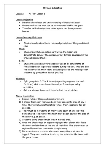 Health Lesson Plans for Elementary Year 7 Health Related Fitness by Pegan1 Teaching