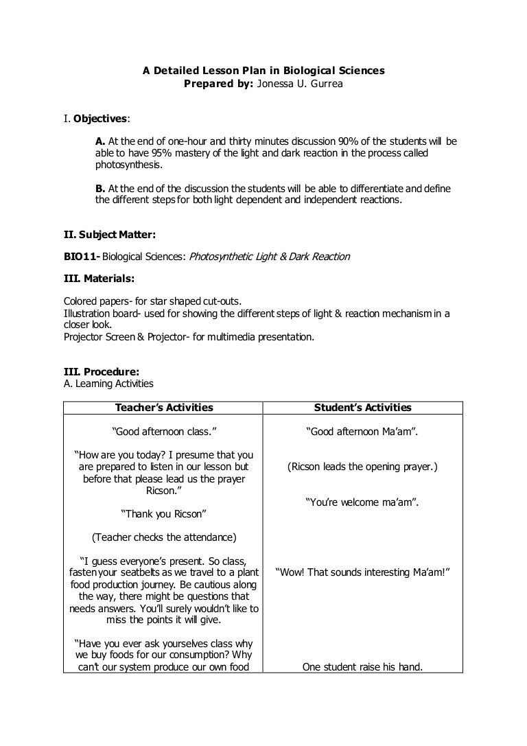 High School Biology Lesson Plans Detailed Lesson Plan In Biology