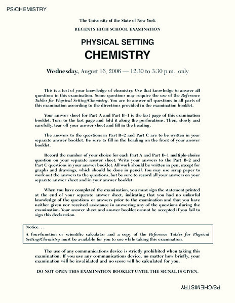 High School Chemistry Lesson Plans Regents High School Examination Physical Setting Chemistry