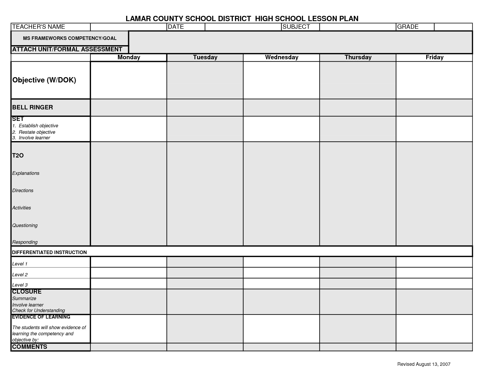 High School Lesson Plan Template Lesson Plan Template High School 3 Day Schedule Seven