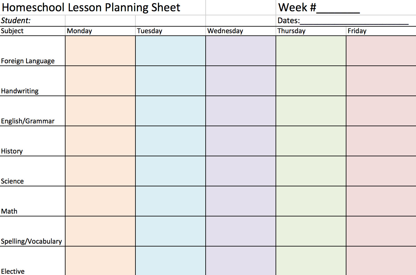 homeschool lesson planning sheet