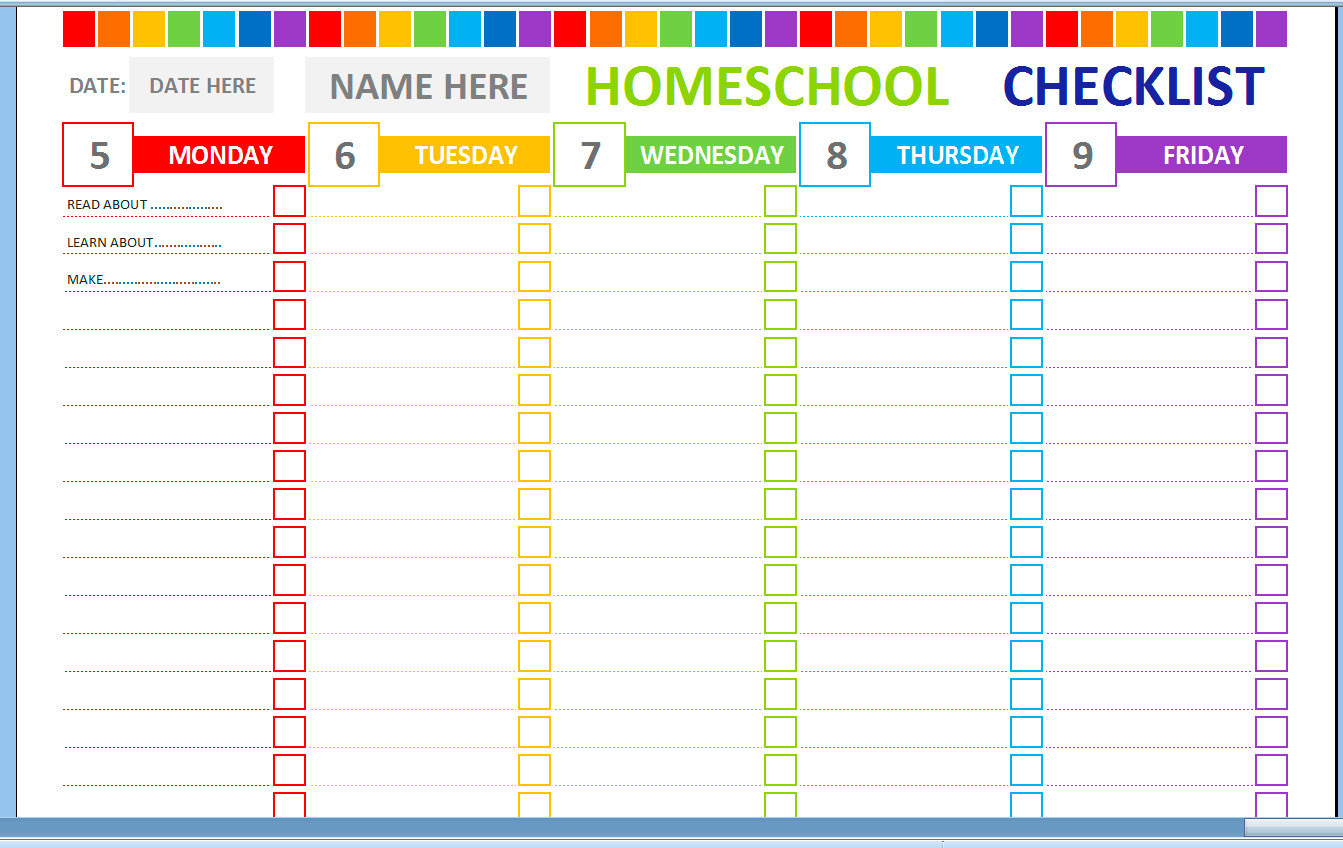 Homeschool Lesson Plan Template Weekly Homeschool Cheklist Homeschool Planner Homeschool
