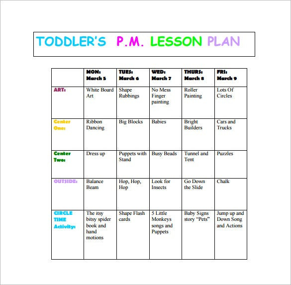 Infant Lesson Plan Template 8 toddler Lesson Plan Templates Pdf Word Excel