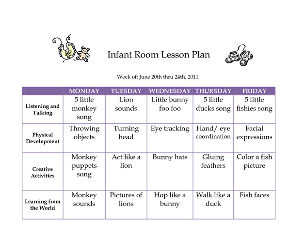 Infant Lesson Plans for Daycare June 2011 Infant Curriculum Westlake Childcare
