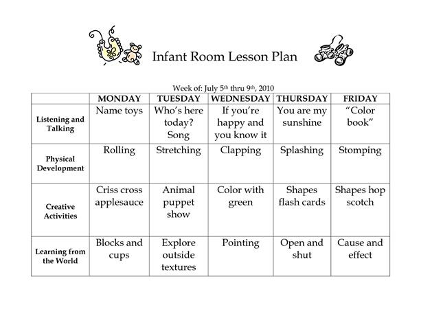 Infant Lesson Plans Infant Room Lesson Plan Westlake Childcare by Linzhengnd