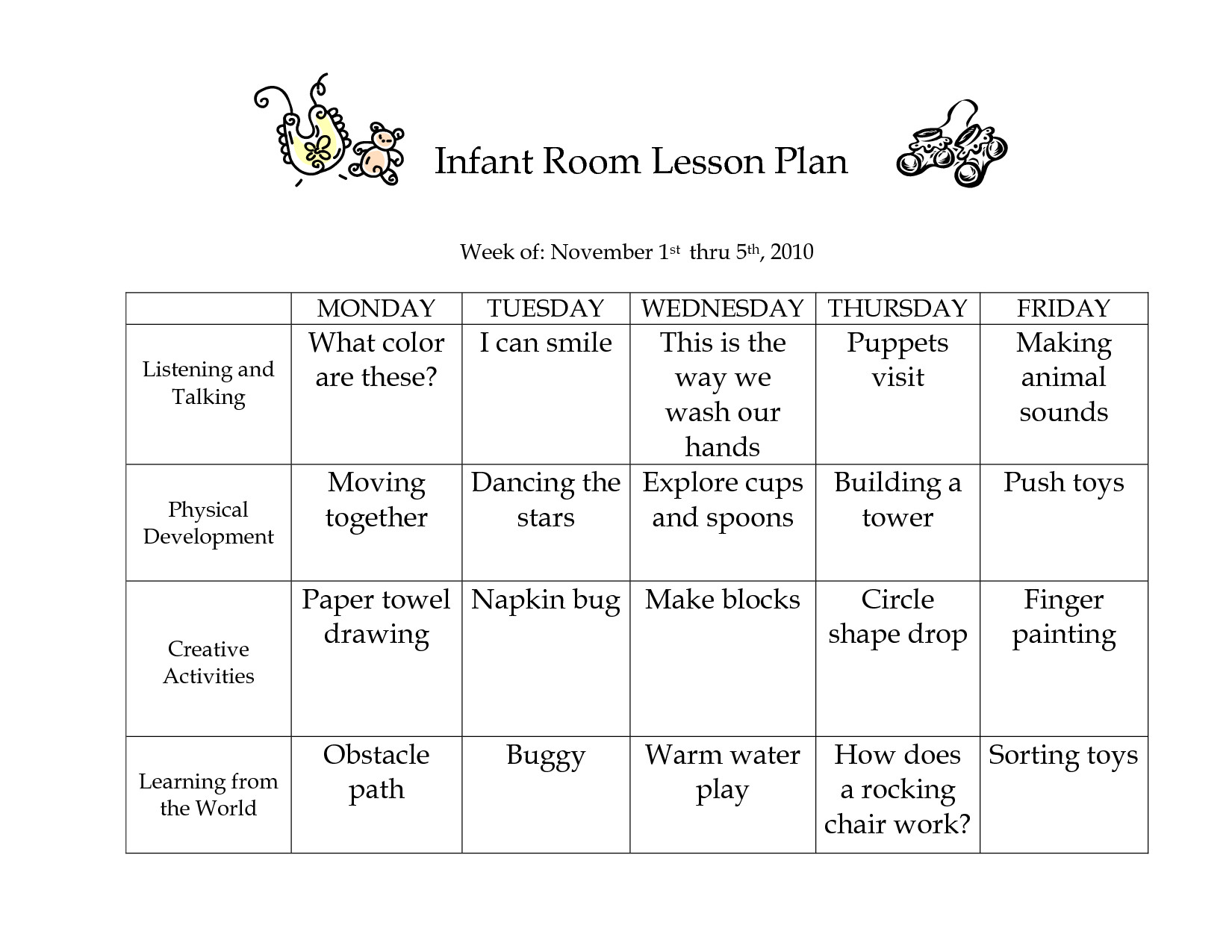 Infant Room Lesson Plans Infant Room Lesson Plan Week Of November 1st Thru 5th