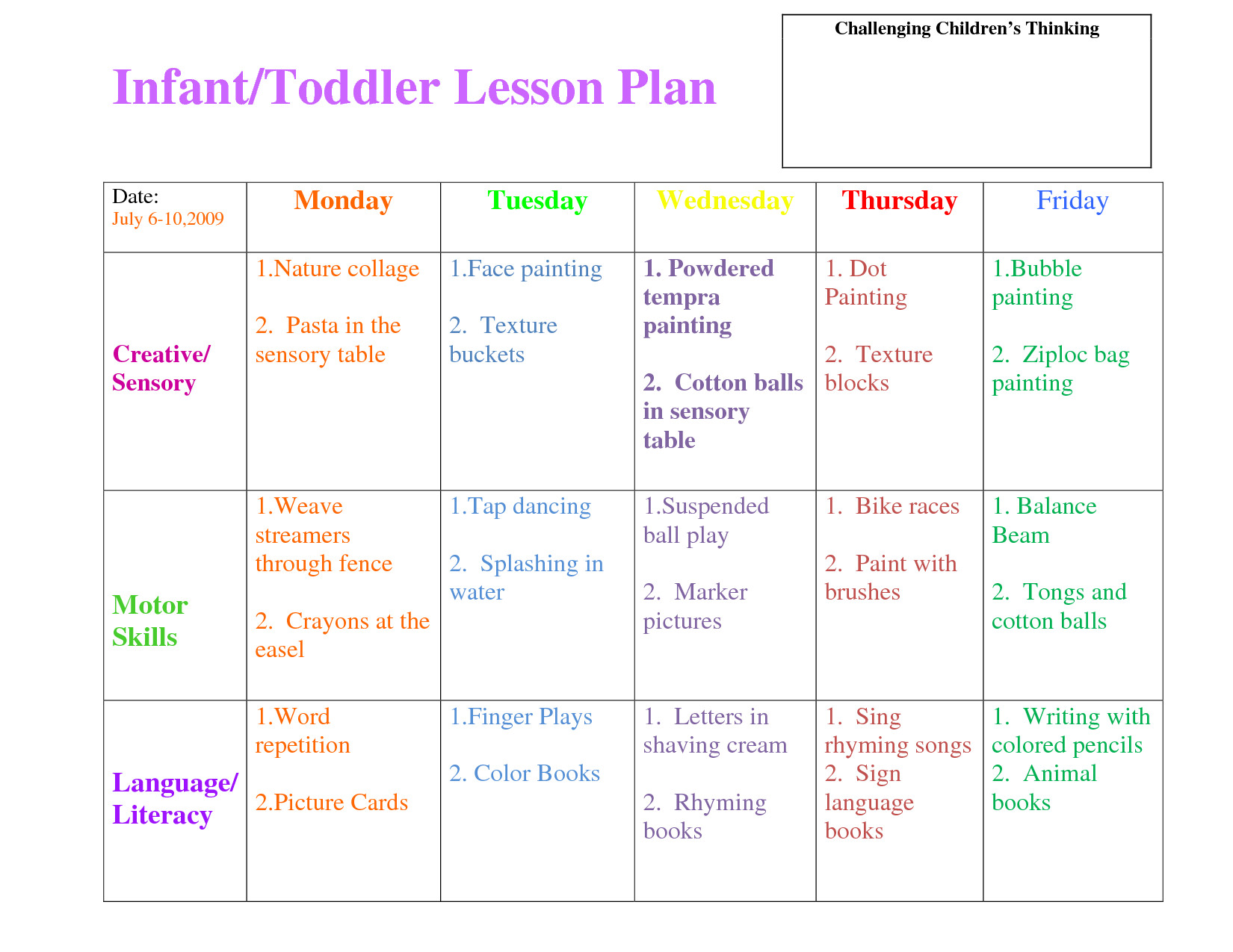 Infant Room Lesson Plans Search Results for “toddler Lesson Plan Template Printable