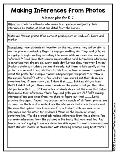 Inference Lesson Plan 5 Activities Lessons and Ideas for Teaching Inferring In