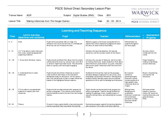 Inference Lesson Plan Lesson Plan Inference Y8 22 05 14
