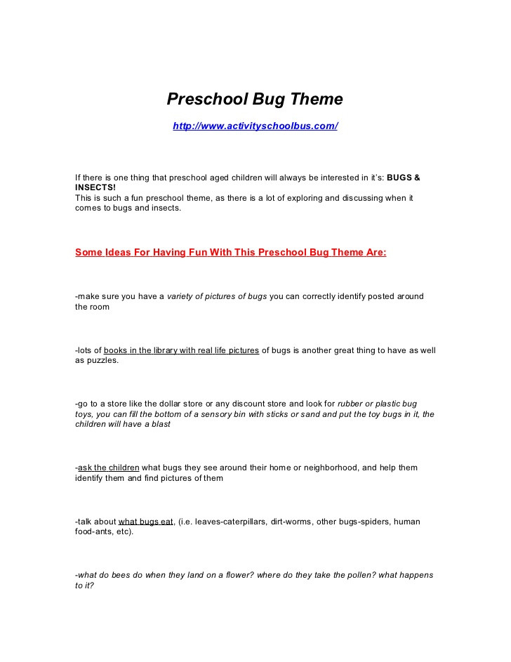 Insect Lesson Plans for Preschool Preschool Lesson Plan Bugs &amp; Insect theme Lesson
