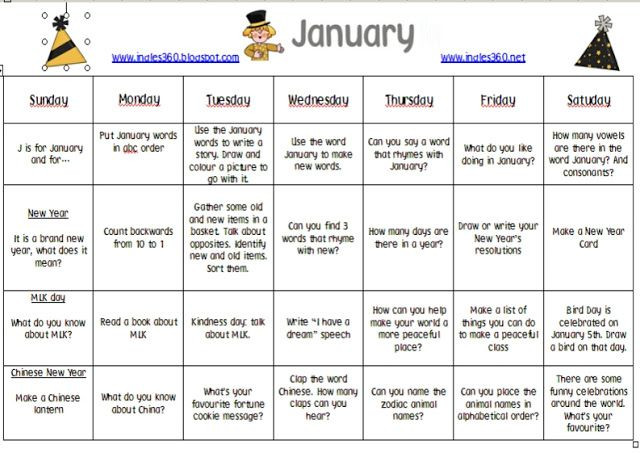 January Lesson Plans for Preschool Free January Calendar